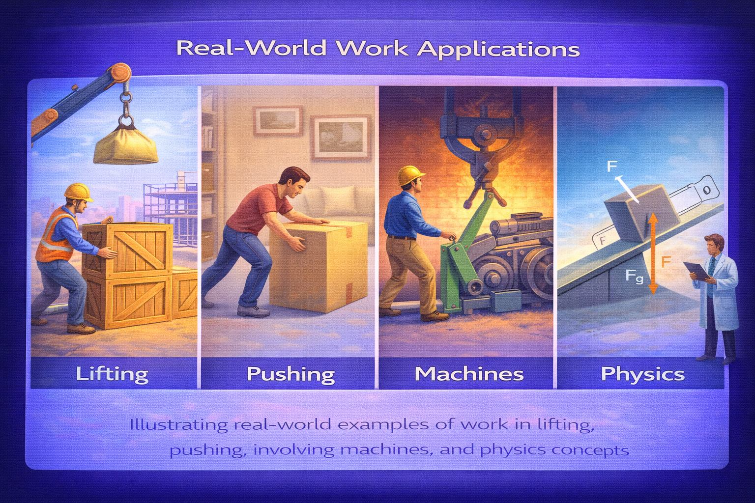 Real world work applications lifting pushing machines physics examples